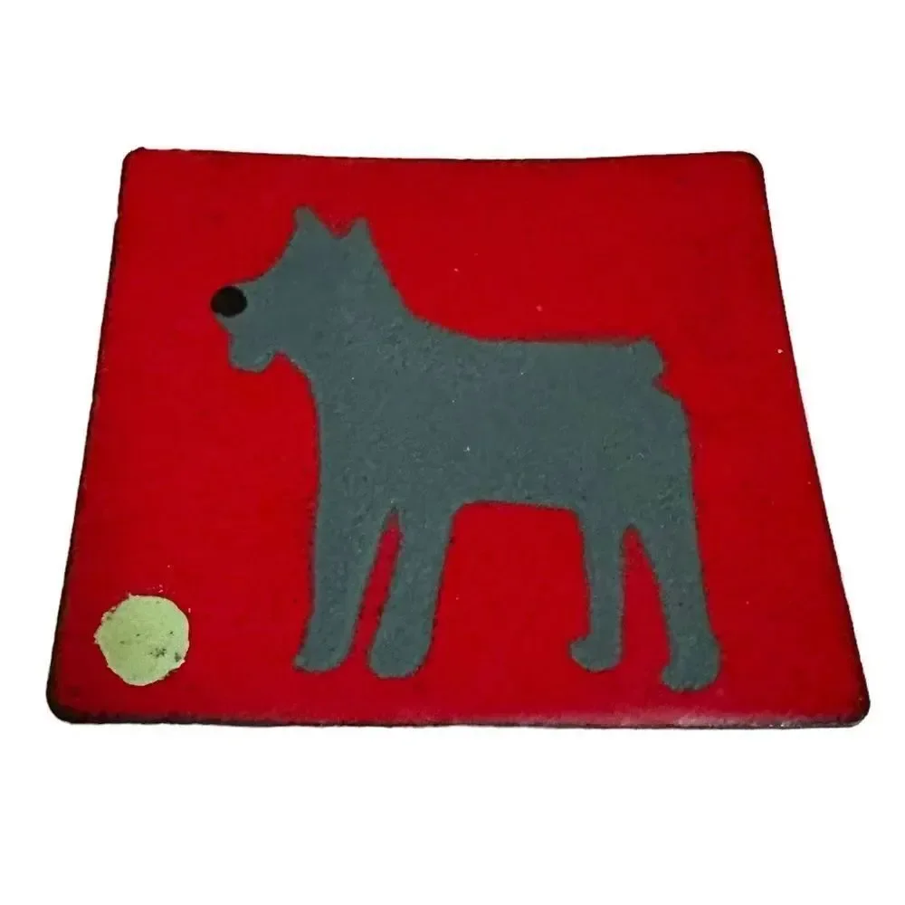 Terrier Dog Design  enamel on copper trinket tray